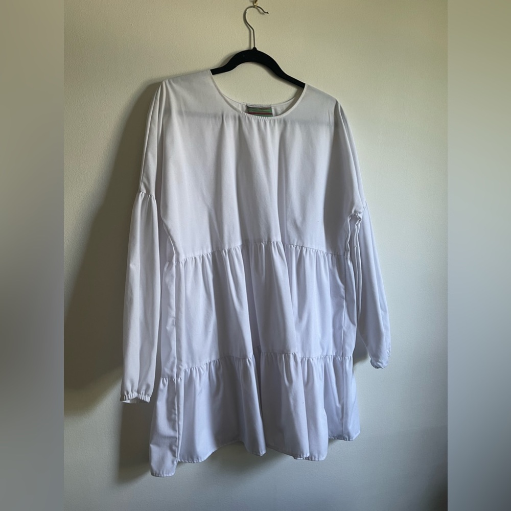 Urban Outfitters Renewal Remnants Long Sleeve Tiered Poplin Mini Dress